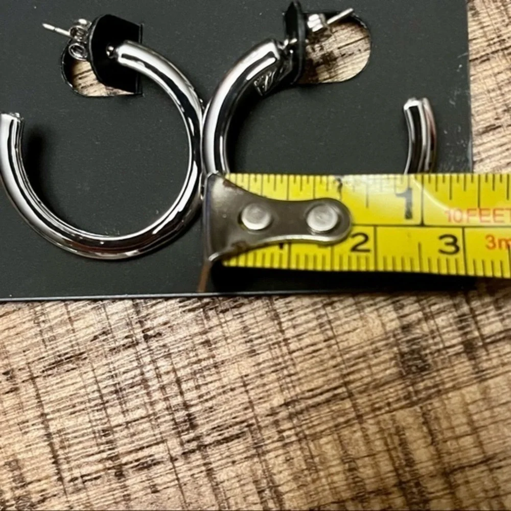 Coach Silver Polished Open Hoop Earrings Classic Logo NWT - Picture 4 of 4